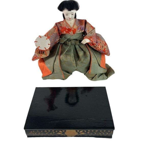3 Vtg Japanese Hina Dolls Emperor Wood Boys 2 Musicians‎ Pedestal - Picture 3 of 14
